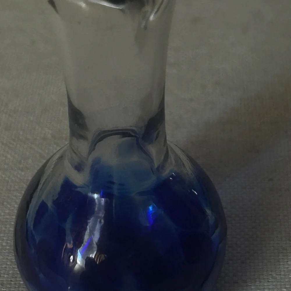 Blue Handblown Vase from Henriettata Glass with Heart shaped opening
